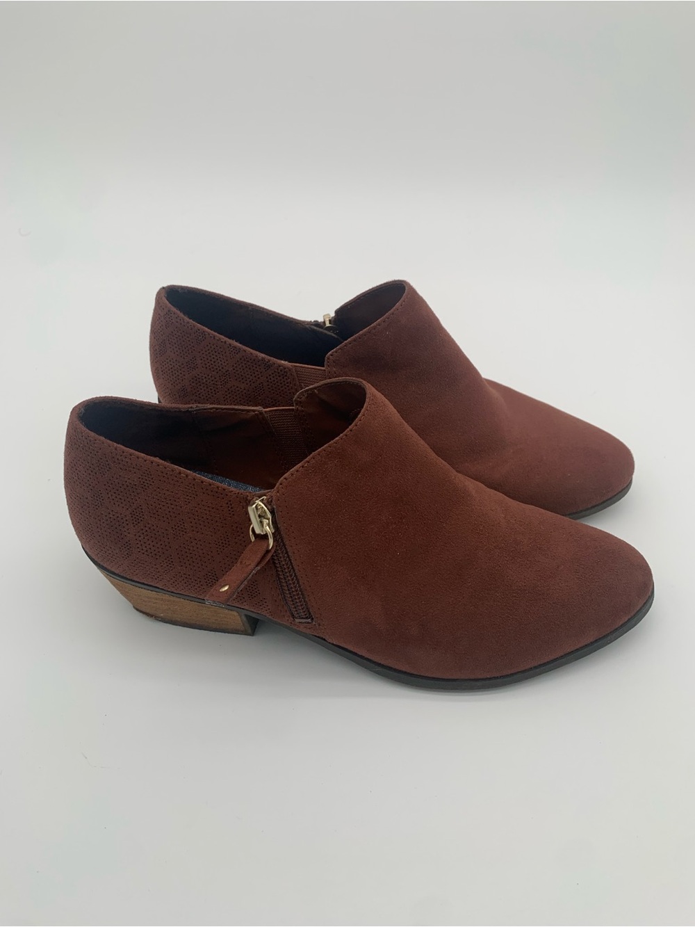 Dr. Scholl's Rust Brown Suede Low Heel Ankle Booties